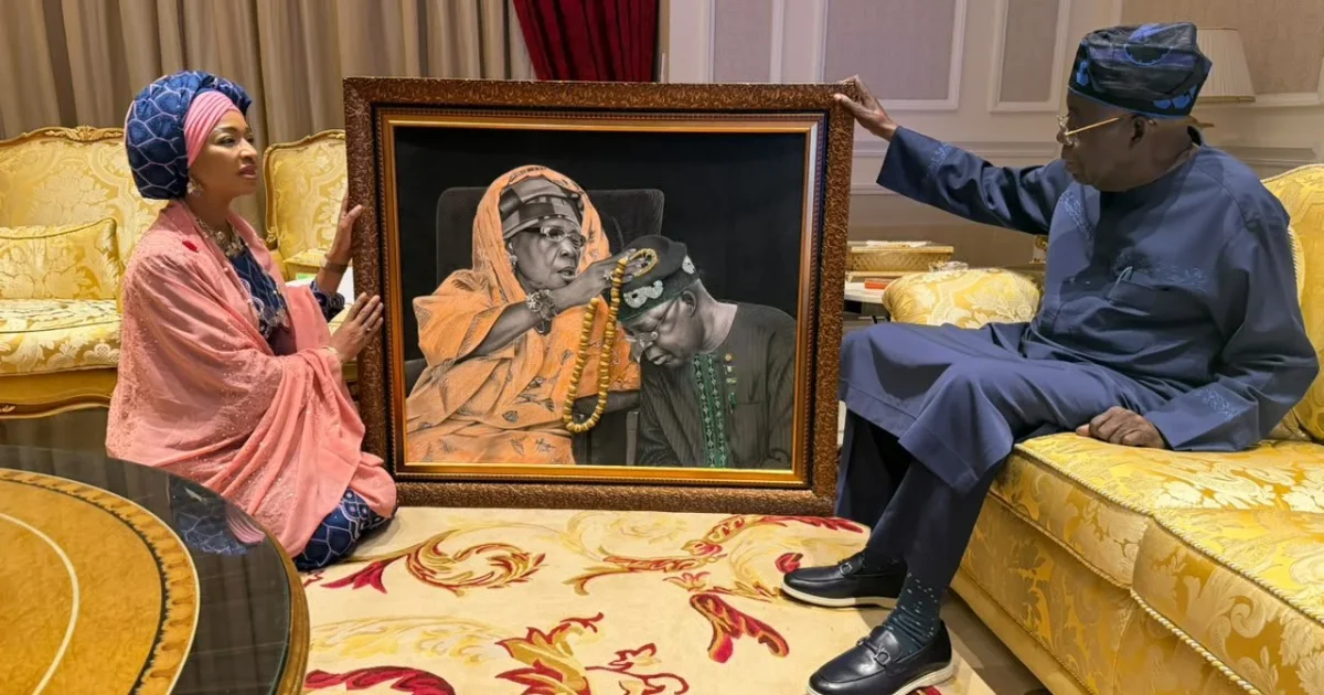 Tourism minister presents hand-drawn portrait to Tinubu in Lagos